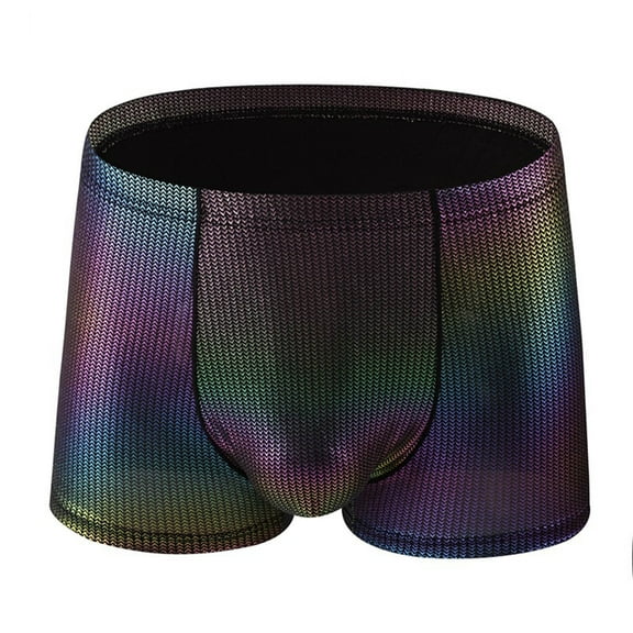 TMOYZQ Mens Shiny Underwear 3D Bulge Pouch Sparkly Boxer Briefs Comfort Breathable Panties Soft Stretch Mid Rise Trunks Lingerie Clubwear