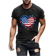 thumbnail image 1 of Cxenplz Mens Tops Summer Casual Cotton Shirts Heart USA Flag 4th of July Patriotic Tshirt Graphic Short Sleeve Tops, 1 of 5
