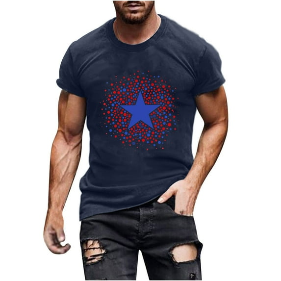 Cxenplz Mens Tops Summer Casual Cotton Shirts USA Flag 4th of July Patriotic Tshirt Graphic Short Sleeve Tops
