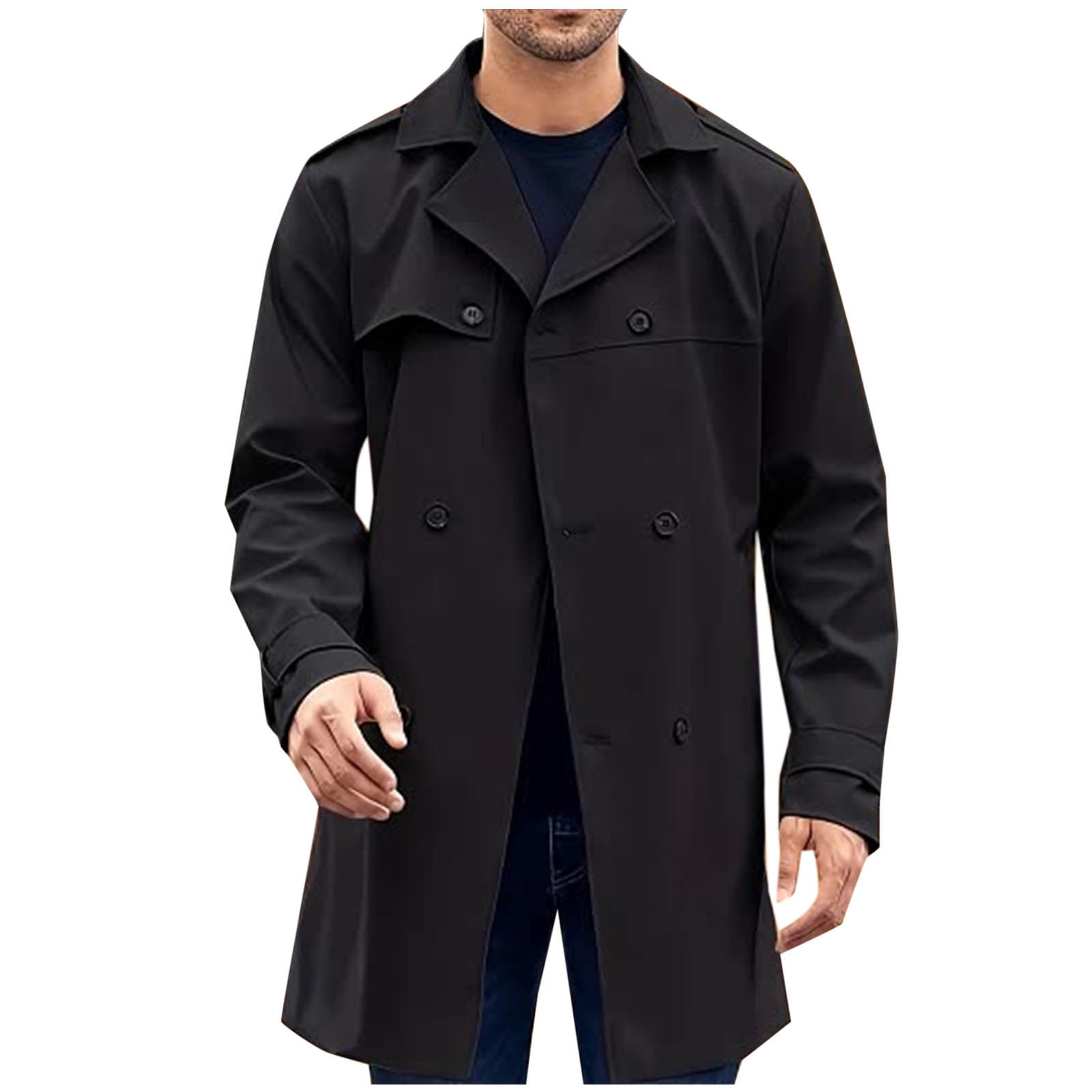 EGNMCR Men's Genuine Leather Trench Coat, Black Long Duster