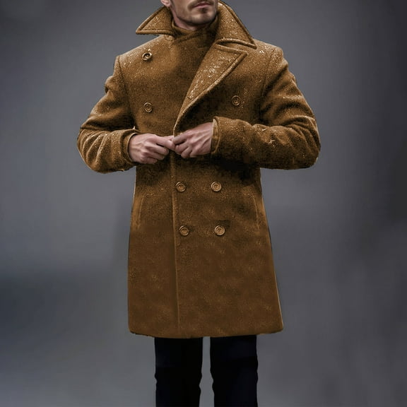 TMOYZQ Mens Trench Coat Slim Fit Wool Blend Notch Lapel Double Breasted Long Pea Coat Casual Long Sleeve Winter Business Windbreaker on Clearance