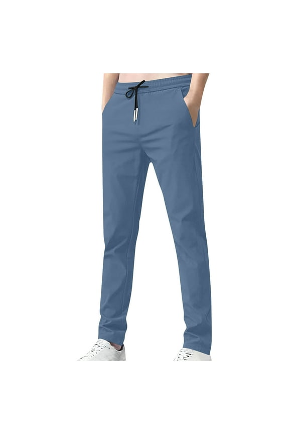 Mens Ultra Stretch Quick Drying Pants Ice Silk Breathable Pants Elastic Waist Stretch Active Trouser Lightweight Thin Straight Pant for Hiking Jogging Athletic