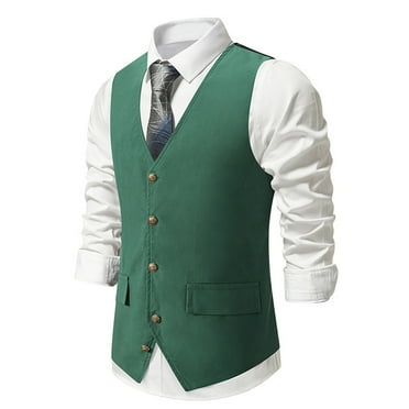 TMOYZQ Mens Vintage Formal Suit Vest Business Casual Slim V-Neck Single-Breasted Sleeveless Wedding Party Prom Dress Waistcoat Tuxedo Vests with Pockets