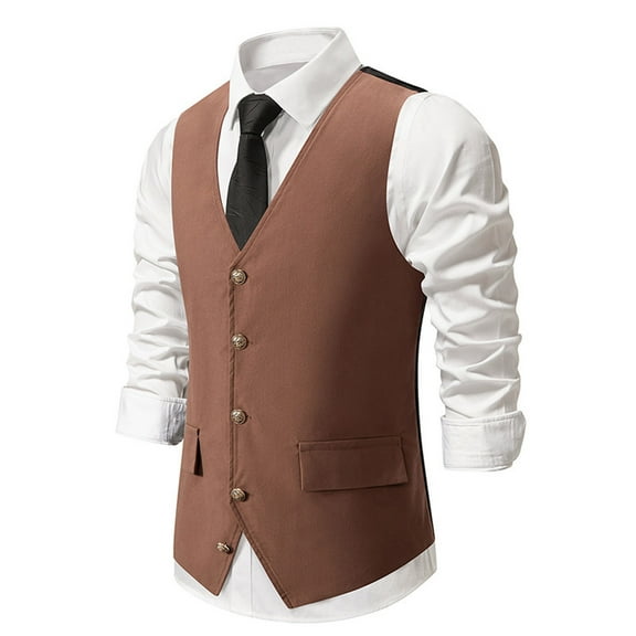 TMOYZQ Mens Vintage Formal Suit Vest Business Casual Slim V-Neck Single-Breasted Sleeveless Wedding Party Prom Dress Waistcoat Tuxedo Vests with Pockets