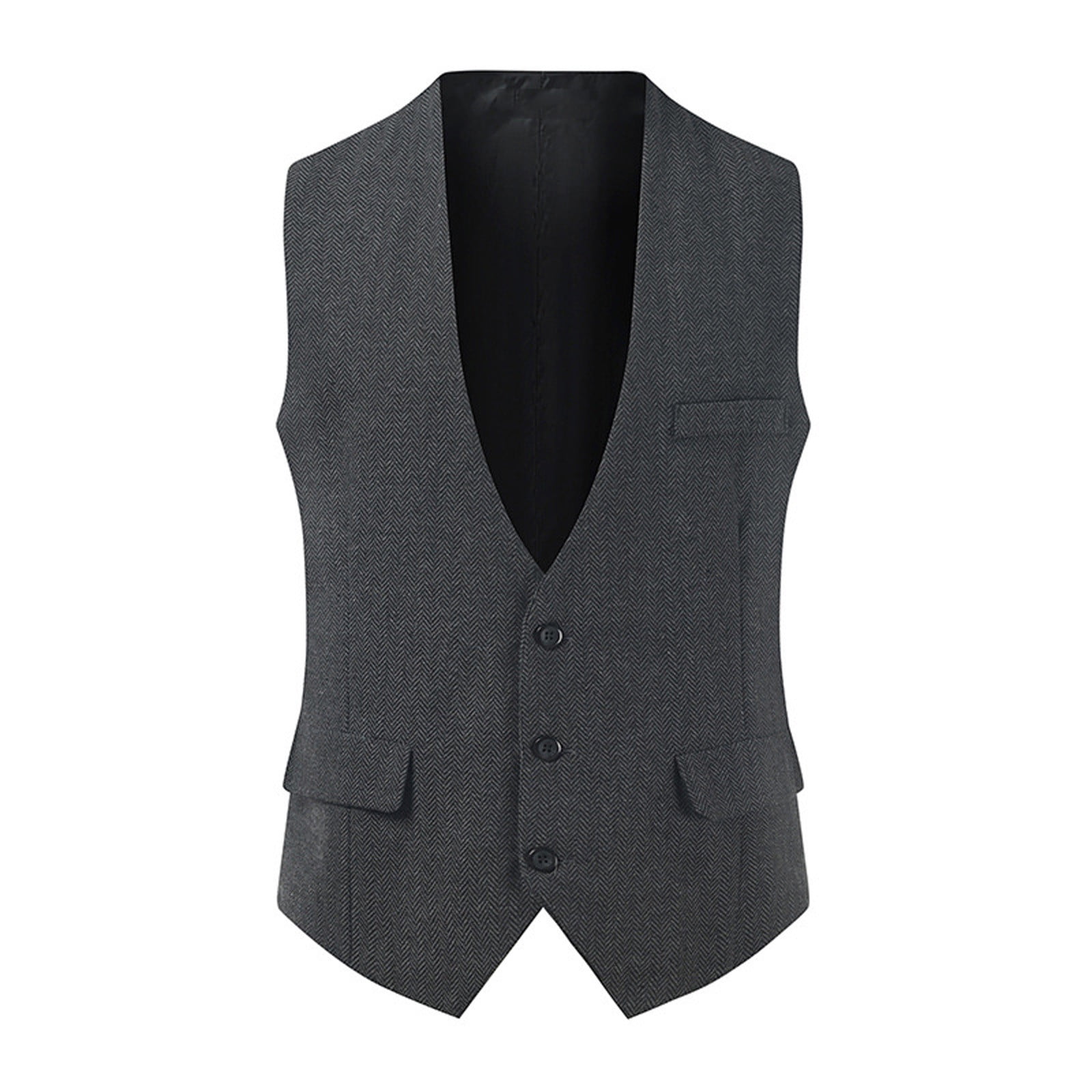 TMOYZQ Mens Vintage Herringbone Wool Tweed Suit Vest Business Casual V