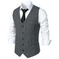 thumbnail image 1 of TMOYZQ Mens Vintage Herringbone Wool Tweed Suit Vest Business Casual V-Neck Sleeveless Slim Dress Waistcoat Tuxedo Vests with Pockets for Wedding Formal Prom, 1 of 6