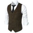 thumbnail image 1 of TMOYZQ Mens Vintage Herringbone Wool Tweed Suit Vest Business Casual V-Neck Sleeveless Slim Dress Waistcoat Tuxedo Vests with Pockets for Wedding Formal Prom, 1 of 6