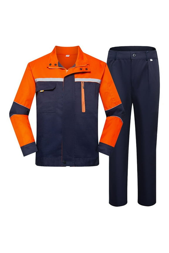 Mens Work Utility Sets 2 Piece Long Sleeve Reflective Workwear Mechanic Suit Windproof Waterproof High Visibility Coats and Pants