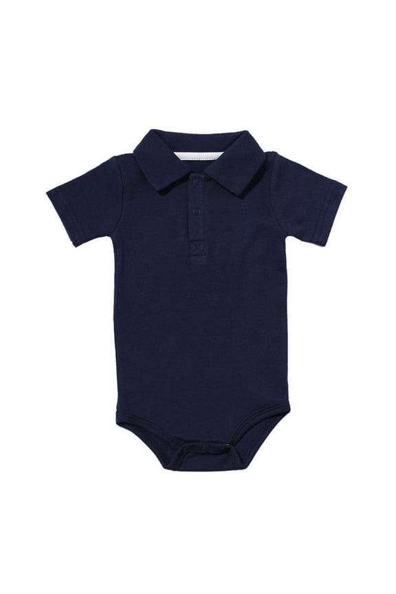 Newborn Baby Boys Girls Bodysuit Collared Onsies Shirt Bodysuit Solid Color Loose Short Sleeve Romper Clothes
