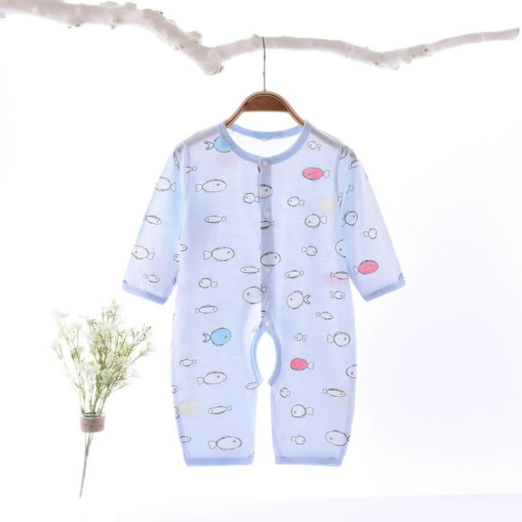 TMOYZQ Newborn Baby Boys Girls Bodysuit Jumpsuits Button Down Long Sleeve Cotton Rompers Overall Summer Lightweight Infant Outfit Pajama