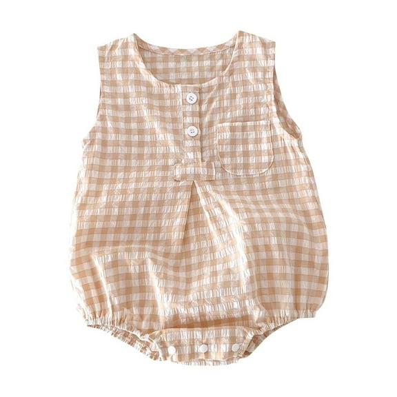 TMOYZQ Newborn Baby Boys Girls Romper Checkered Print Sleeveless Crew Neck Bodysuit Jumpsuit Infant One Piece Summer Clothes