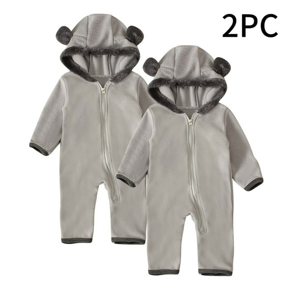 TMOYZQ Newborn Baby Fleece Rompers Boys Girls 2 Piece Long Sleeve Zipper Hooded Jumpsuit Fall Winter Warm Plush Bear Ear Hoodie Coat Outfits for Infant 0-24 Months