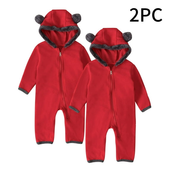 TMOYZQ Newborn Baby Fleece Rompers Boys Girls 2 Piece Long Sleeve Zipper Hooded Jumpsuit Fall Winter Warm Plush Bear Ear Hoodie Coat Outfits for Infant 0-24 Months