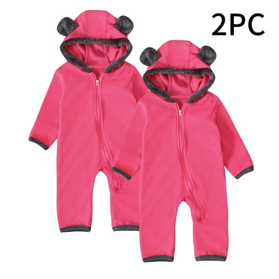TMOYZQ Newborn Baby Fleece Rompers Boys Girls 2 Piece Long Sleeve Zipper Hooded Jumpsuit Fall Winter Warm Plush Bear Ear Hoodie Coat Outfits for Infant 0-24 Months