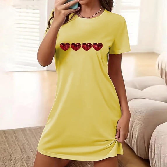 TMOYZQ Nightgowns for women Valentine's Day Print Sleep Shirts Casual Spring Summer Short Sleeve Night Gown Loose Fit Sleepwear Pullover Night Shirt