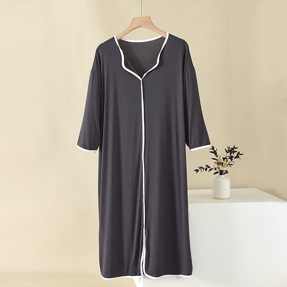 TMOYZQ Oversized Nightgowns for Women Lightweight Long Sleeve V-Neck Modal Nightdress Soft Non See Through Loose Fit Thin Sleep Dress on Clearance