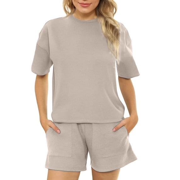 TMOYZQ Pajamas for Women Set 2 Piece Summer Lounge Sets Casual Short Sleeve Top and Shorts Pj Set Sleepwear Outfits