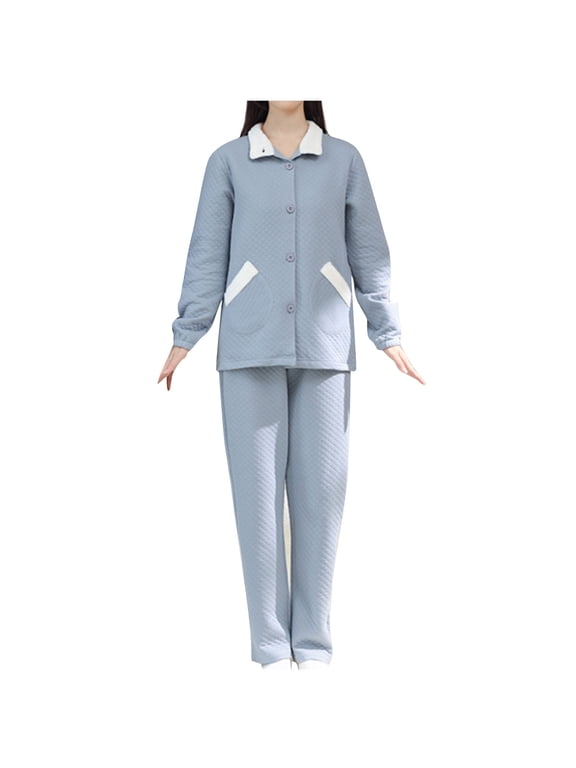 Pajamas for Women Set Fleece Line Fall Winter Standing Collar Thickened Pajama Set 2 Pieces Loungewear Plush Sleepwear Lounge Sets