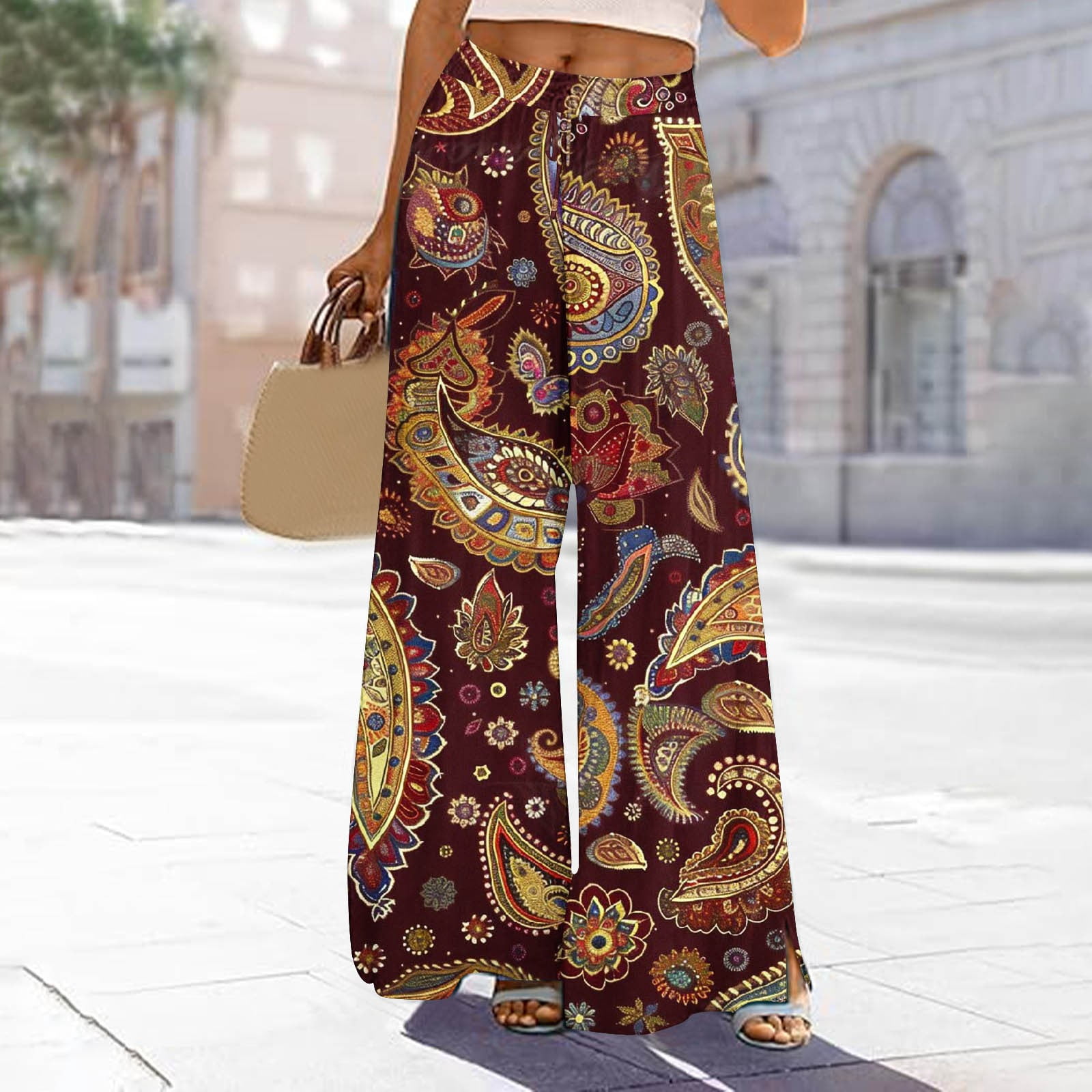 TMOYZQ Palazzo Pants for Women 2025, Elastic High Waisted Boho