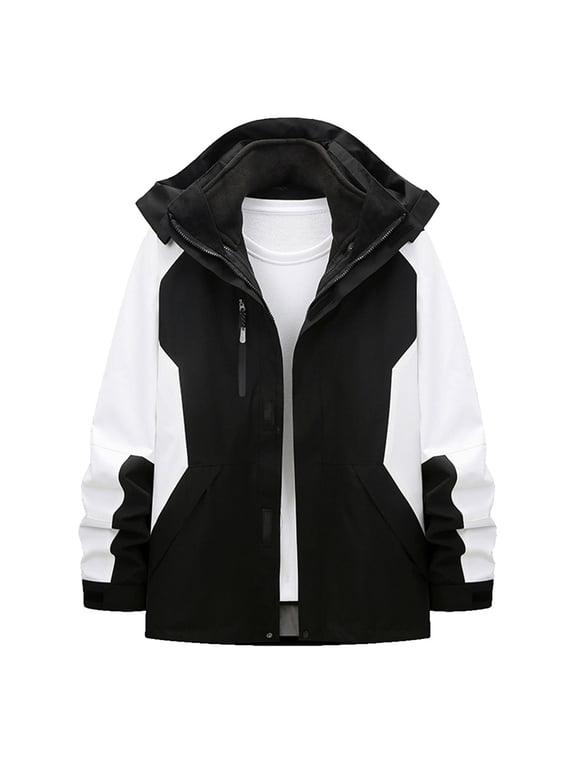 Plus Size Mountain Ski Jacket for Women and Men, 3 in 1 Waterproof Warm Winter Snow Jacket Hooded Rain Coat Windbreaker Windproof Hooded Winter Coats Outerwear with Inner Fleece