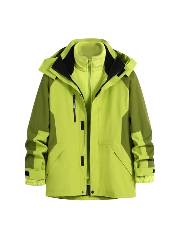 Plus Size Mountain Ski Jacket for Women and Men, 3 in 1 Waterproof Warm Winter Snow Jacket Hooded Rain Coat Windbreaker Windproof Hooded Winter Coats Outerwear with Inner Fleece