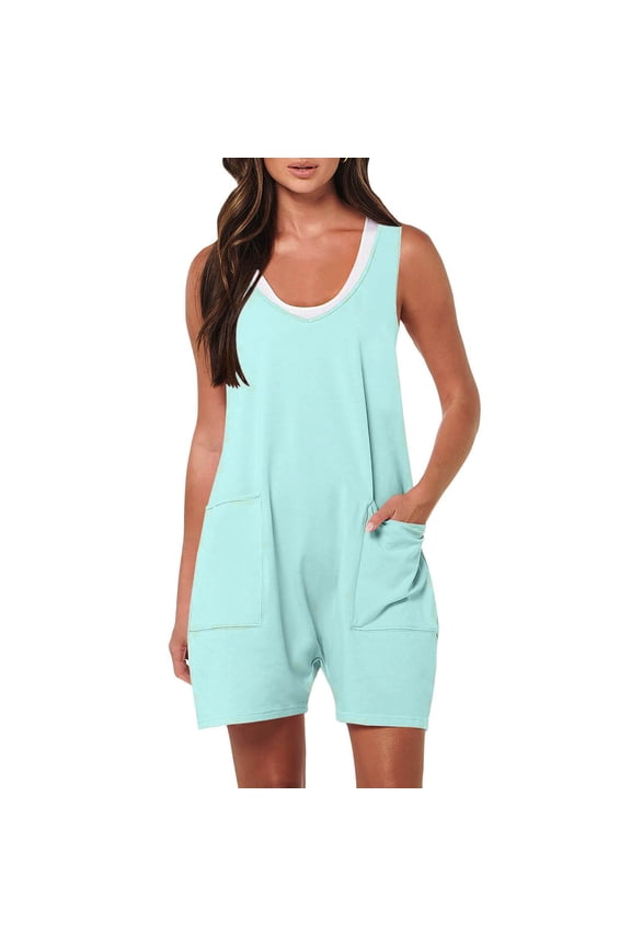 Rompers for Women Vacation Beach Adjustable Spaghetti Strap Shorts Jumpsuits Overalls Loose Fit 2025 Trendy Outfits with Pockets