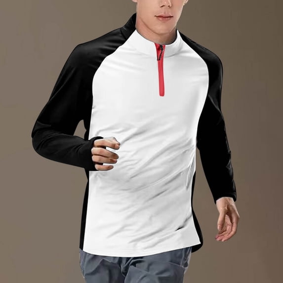 Cxenplz Running Shirt for Men Long Sleeve Performance Quarter Zip Pullover Quick Dry Golf Workout Athletic Shirts UPF 50+