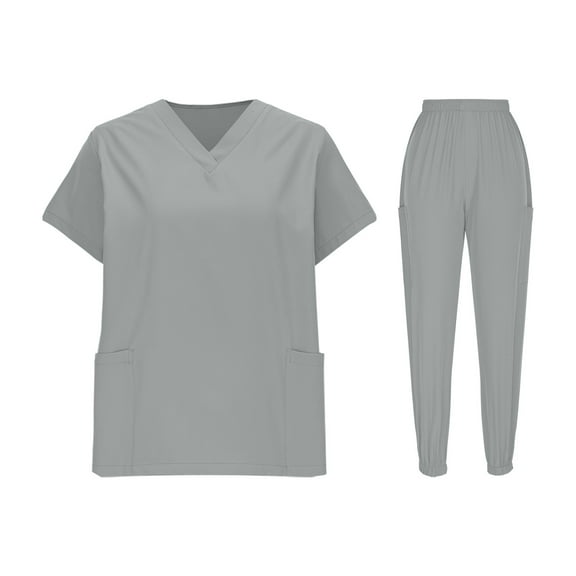 TMOYZQ Scrubs for Women Set V-Neck Top Drawstring Jogger Scrub Pants Stretch Nursing Scrubs Set Uniform with Large Pockets