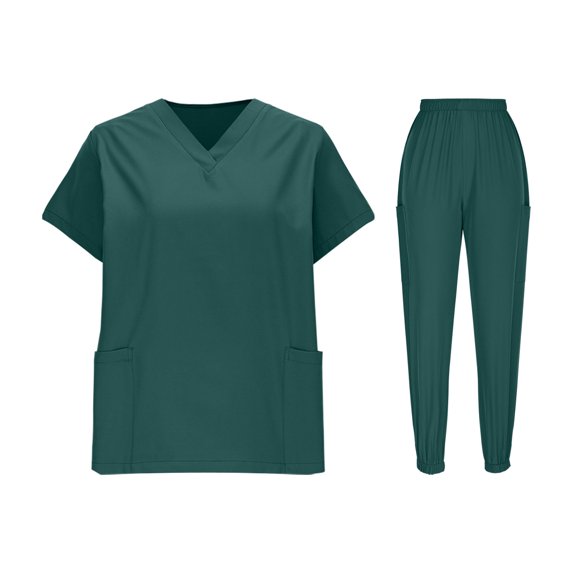 TMOYZQ Scrubs for Women Set V-Neck Top Drawstring Jogger Scrub Pants Stretch Nursing Scrubs Set Uniform with Large Pockets