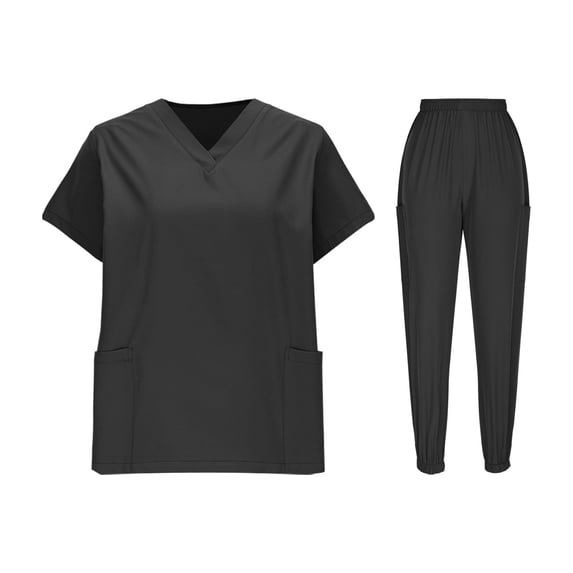 TMOYZQ Scrubs for Women Set V-Neck Top Drawstring Jogger Scrub Pants Stretch Nursing Scrubs Set Uniform with Large Pockets