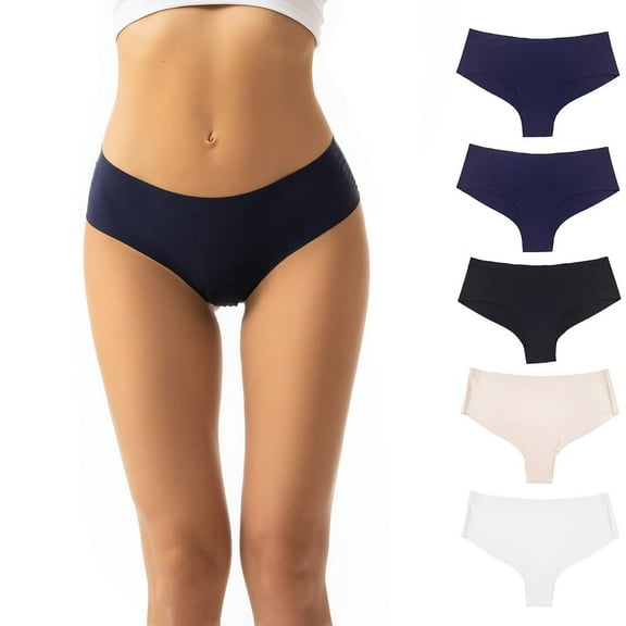 TMOYZQ Seamless Underwear for Women Soft V Cut No Show Invisibles Briefs Breathable Stretch Ladies Panties 5 Pack