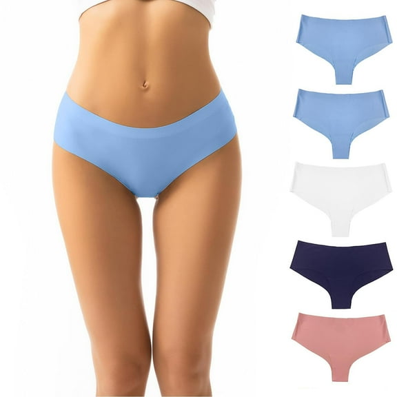 TMOYZQ Seamless Underwear for Women Soft V Cut No Show Invisibles Briefs Breathable Stretch Ladies Panties 5 Pack