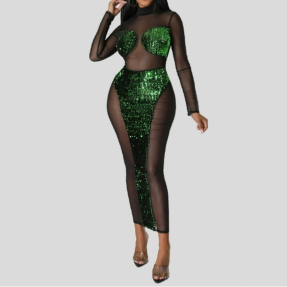 TMOYZQ Sequin Dresses for Women Party Night See Through Glitter Bodycon Dresses Cocktail Homecoming Dresses Slim Fit Wedding Guest Dresses