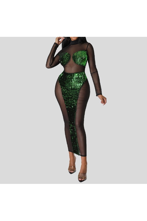Sequin Dresses for Women Party Night See Through Glitter Bodycon Dresses Cocktail Homecoming Dresses Slim Fit Wedding Guest Dresses