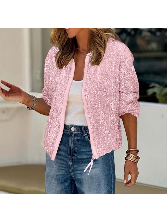Sequin Jacket for Women 2025 Sparkly Trendy Shiny Open Front Zipper Coat Ladies Glitter Birthday Party Holiday Clothes