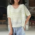 thumbnail image 1 of Cxenplz Summer Crochet Tops for Women 2025 Short Sleeve V Neck Hollow Out Knit Beach Cover Up Casual Sweater Tops, 1 of 6