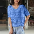 thumbnail image 1 of Cxenplz Summer Crochet Tops for Women 2025 Short Sleeve V Neck Hollow Out Knit Beach Cover Up Casual Sweater Tops, 1 of 6