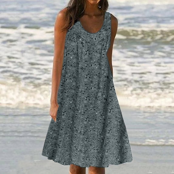 TMOYZQ Summer Dresses for Women 2025 Sleeveless Floral Boho Sundress Swimsuit Coverup Casual Beach Vacation Tank Dresses