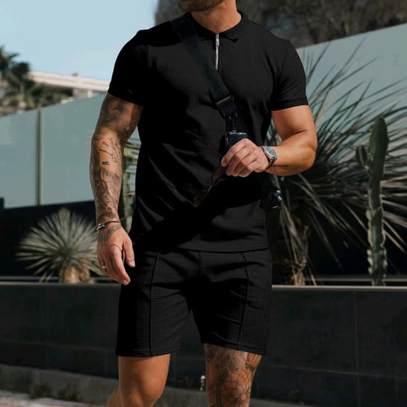 TMOYZQ Summer Men Short Sets Outfits 2 Piece Short Sleeve Golf Shirt Shorts Set Casual Sport Short Sets