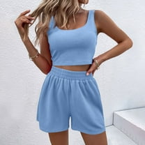 TMOYZQ Summer Outfits for Women 2025 Vacation Beach 2 Pieces Crop Tank Top and Shorts Matching Sets Casual Loungewear