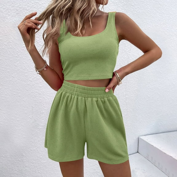 TMOYZQ Summer Outfits for Women 2025 Vacation Beach 2 Pieces Crop Tank Top and Shorts Matching Sets Casual Loungewear