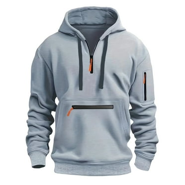 TMOYZQ Sweatshirts for Men Heavyweight Quarter-Zip Loose Fit Sweatshirt Casual Long Sleeve Solid Color Hoodies with Zipper Pockets on Clearance