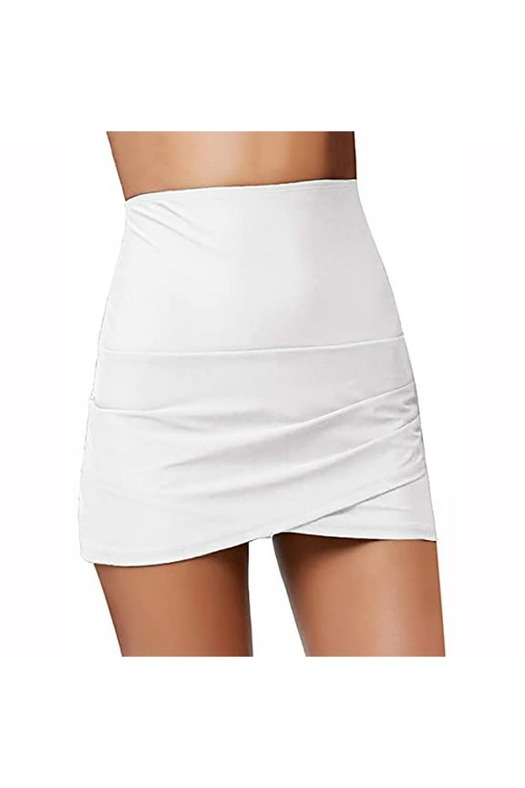 Swim Skirts for Women, Summer Tummy Control High Waist Short Skirt Beach Swimsuit Coverup Bathing Suit Bikini Bottoms Ruched Tulip Hem Swimwear Gifts for Her