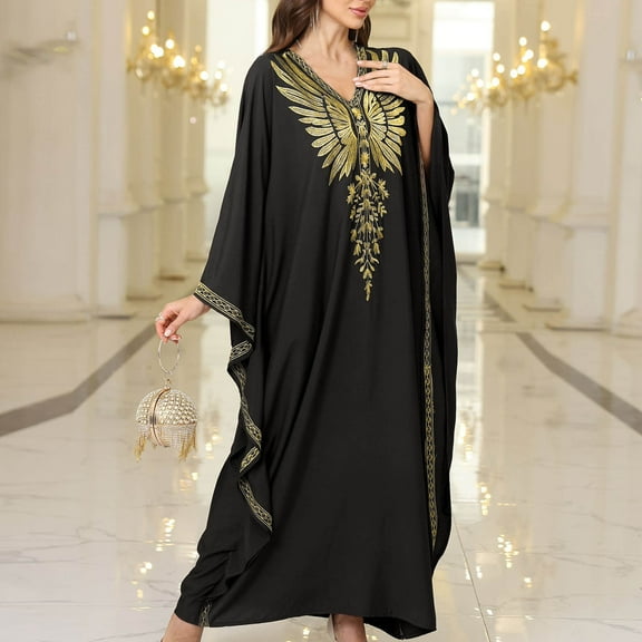 TMOYZQ Swimsuit Cover Ups for Women Embroidered Kaftan Dresses Beach Blouse Cotton Loungewear Gold Embroidered Holiday Robe