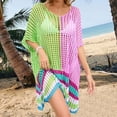 thumbnail image 1 of TMOYZQ Swimsuit Coverup for Women 2025 Color Block 3/4 Sleeve Crochet Bathing Suit Cover Up Beach Bikini Swimwear Knit Summer Dress, 1 of 3