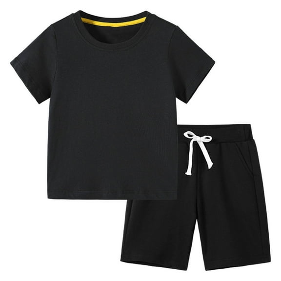 TMOYZQ Toddler Baby Boys Girls Summer Clothes Set Cotton Solid Color Plain Short Sleeve T Shirt Tops Shorts Cute Outfits Set