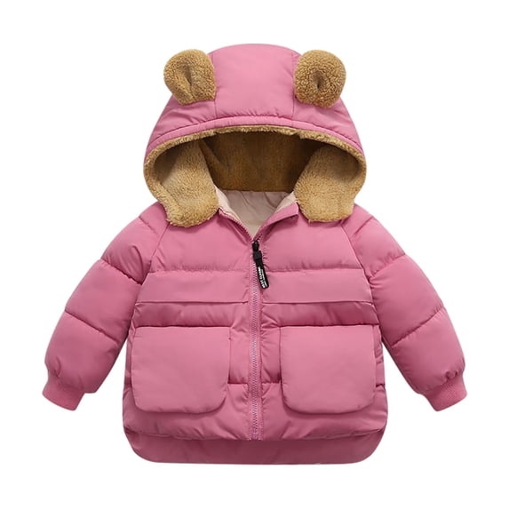 TMOYZQ Toddler Baby Boys Girls Winter Coats with Pockets, Cute Bear Ear Fleece Hoods Parka Coat Newborn Infant Kids Lightweight Puffer Jacket Outerwear, 12M-6T