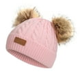 thumbnail image 1 of TMOYZQ Toddler Baby Girls Boys Winter Hats with Double Poms, Soft Thick Warm Ribbed Chunky Cable Knit Hats Skull Caps for 1-11 Years Old Kids, 1 of 1