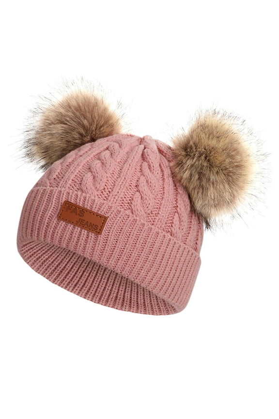 Toddler Baby Girls Boys Winter Hats with Double Poms, Soft Thick Warm Ribbed Chunky Cable Knit Hats Skull Caps for 1-11 Years Old Kids