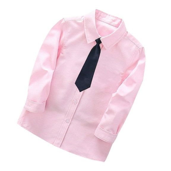 TMOYZQ Toddler Boys Collared Dress Shirt with Matching Tie, Casual Long Sleeve Button Down Woven Solid Shirt Formal Uniform with Cuff Sleeves for Baby 2-14 Year Old
